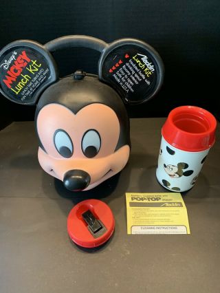 Vintage Walt Disney Aladdin Mickey Mouse Head Lunch Box Kit W/ Thermos. 3