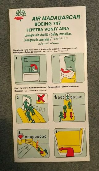 Air Madagascar Boeing 747 Safety Instructions - Flight Safety Card