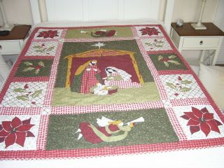 Quilted Comforter/christmas Themed/60 " By 50 " /cotton/handmade/great Shape