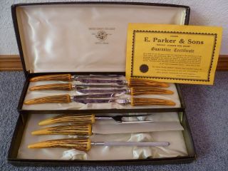 Vintage Famous E.  Parker & Sons Sheffield Stainless Steel Cutlery Knife Set 3709