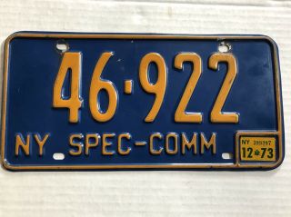 Vintage York State Spec - Comm License Plate Orange On Blue 46 - 922