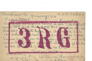 1926 3rg Pottstown Pa.  Qsl Radio Card