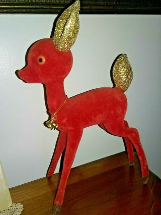 Vintage X - Large Flocked Christmas Reindeer - 12 1/2 " X 7 1/2 " - Glitter