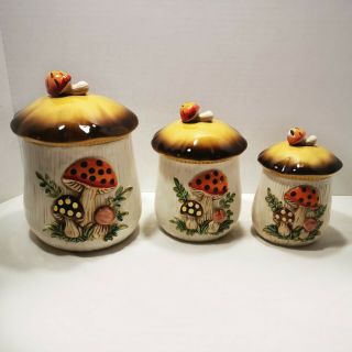 Merry Mushrooms Set Of 3 Canisters By Sears And Roebuck 1978 Made In Japan