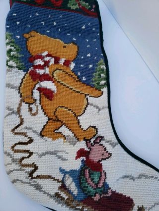 Vintage Needlepoint Christmas Stocking Winnie Pooh Bear Piglet Embroidered