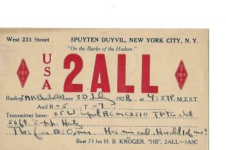 1928 2all York City N.  Y.  Qsl Radio Card