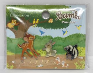 Disney Japan Pin 21555 Bambi 3 Pin Card Set Thumper Flower Classics Expression