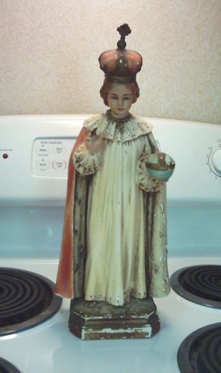 Vintage Jesus Infant Of Prague Chalkware / Plaster Statue - 17 3/4 " Tall
