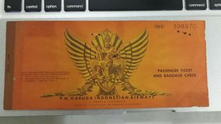 Rare 1970 P.  N.  Garuda Indonesian Airways Airlines Ticket Singapore To Medan