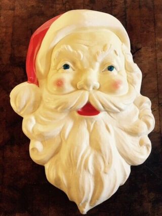Vintage Union Product Santa Head Face Blow Mold Plastic Wall Hanging
