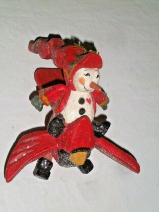 House Of Hatten Snowman On Flying Cardinal Large Ornament D.  Calla 1998