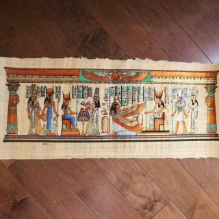 Huge Signed Handmade Papyrus Egyptian Queen_ Isis _art Painting.  32 " X12 " Inches