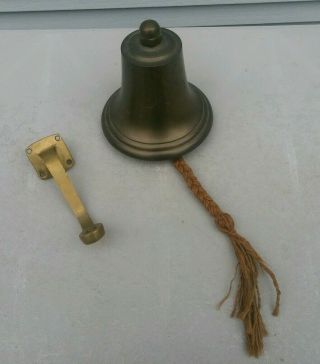 Vintage Large U.  S.  Solid Brass Bell With Ringer And Brass Wall Hanger