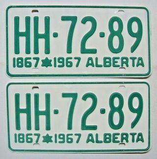 Pair 1967 Alberta Passenger License Plates Hh - 72 - 89 " Old Stock  Centennial "