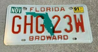 Vintage,  Florida,  Broward,  License Plate " Ghg - 23w " (1991 Sticker)