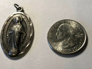 Vintage Religious Sterling Silver Pendant 1830 Saint Virgin Mary Pray For Us
