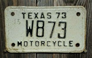 1973 Texas " Motorcycle " License Plate W873 (low Number)