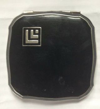 Gorgeous Vintage Art Deco Black Enameled Lucien Lelong Face Powder Compact
