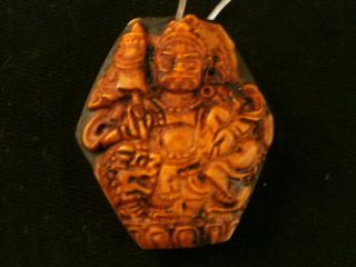 Special Pure Tibetan Agate Dzi Hand Carved Dhanada W/vajra Eyed Pendant Naa006