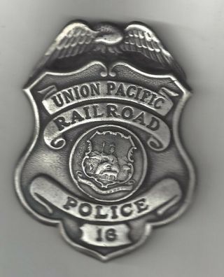 Vintage Union Pacific Railroad Police Lawman Badge Pinback Metal