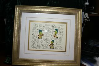 Disney Jiminy Cricket Model Sheet Framed 3 Pin Set Limited Edition Cert Of Auth