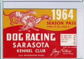 1964 Sarasota Kennel Club Dog Racing Season Pass