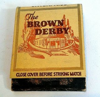 Matchbook Cover - The Brown Derby Hollywood Los Angeles Beverly Hills Ca Worn