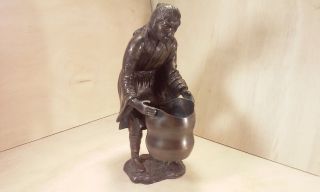 Asian Oriental Bronze Solid Brass Statue Man Figure 12 1/4 " Cigar Holder Bucket