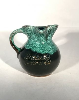 Mcm - Left Hand Pottery Pitcher/creamer - Souvenir Of Cherokee,  Nc - 3.  5”