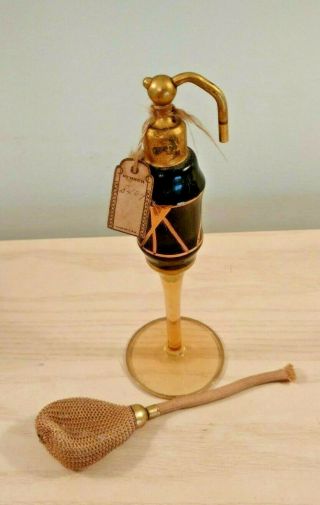 8409 Devilbiss Vintage Perfume Bottle Glass Amber Bottom Dark Top W Gold Trim