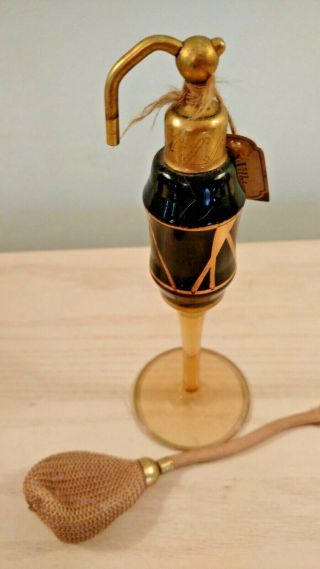 8409 DeVilbiss Vintage Perfume bottle Glass Amber bottom dark top w gold trim 2
