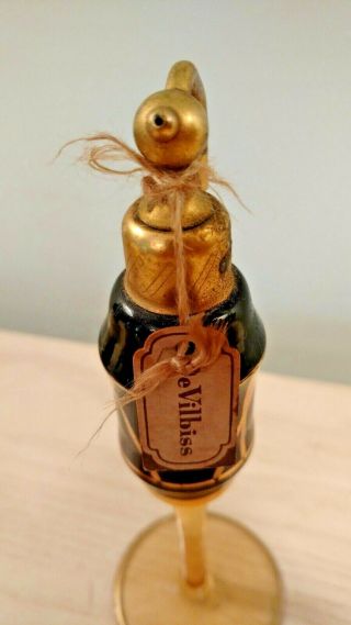 8409 DeVilbiss Vintage Perfume bottle Glass Amber bottom dark top w gold trim 3