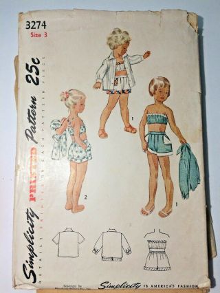 Vintage Toddler Size 3 Sewing Pattern 1950 Simplicity Sunsuit Playsuit Jacket