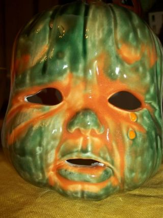 Scary Halloween Unripe Baby Pumpkin Light Vtg Inspired Ceramic Jack - O - Lantern