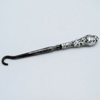 Antique Sterling Silver Button Hook With Swirl Design Week 2 Q,  Nr