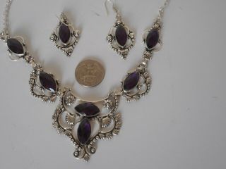 Gothic Witchy Style Sterling Silver 925 Stamp Amethyst Necklace Earring Set