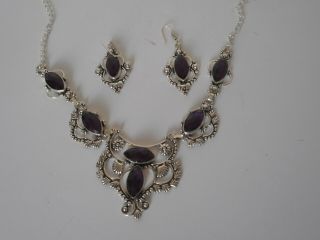 Gothic Witchy style sterling silver 925 stamp Amethyst necklace earring set 3