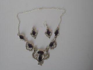Gothic Witchy style sterling silver 925 stamp Amethyst necklace earring set 4