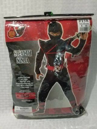 Stealth Ninja Halloween Costume Black/red Childs Size Medium 8 - 10 Euc