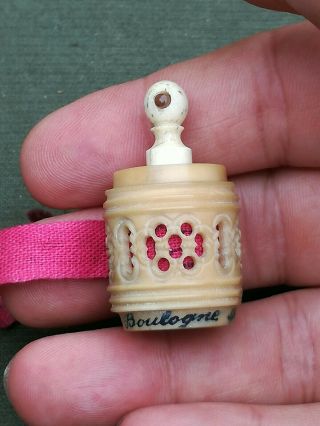 Antique Vegetable Ivory Nut Tape Measure Painted Boulogne Photo Stanhope Sewing