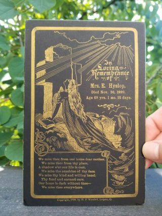 Antique Rock Of Ages Funeral Card Memento Mori Cabinet 1899
