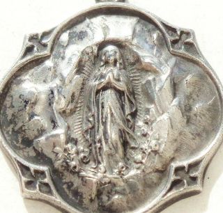 Gorgeous Solid Silver Art Nouveau Medal Pendant To Holy Virgin Mary