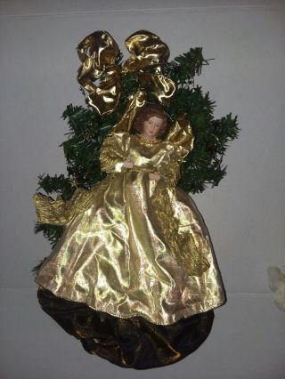 Gorgeous Vtg Christmas Angel Tree Topper Porcelain Face Golden Stars Decoration