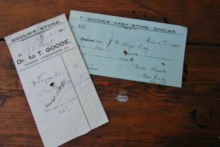 Old General Store Docket & Receipt T.  Goode Goolwa South Australia 1903