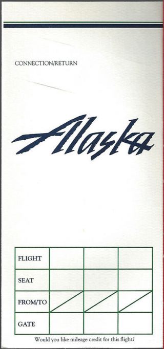 Alaska Airlines Ticket Jacket Wallet Rev 2/90 [6124] Buy 4,  Save 50