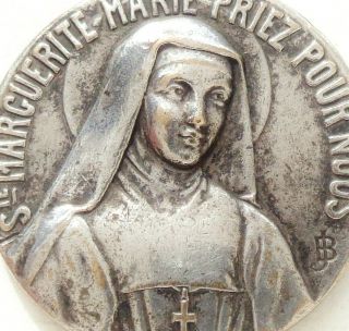 The Sacred Heart Of Jesus & Saint Margaret Alacoque Large Antique Medal Pendant