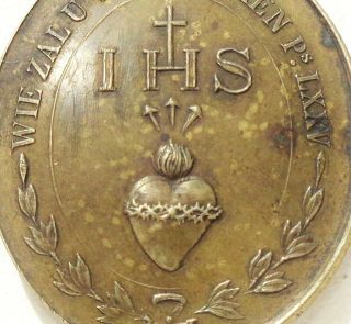 Antique Bronze Jesuit Medal - Saint Francis Xavier & Ihs Sacred Heart Dated 1854