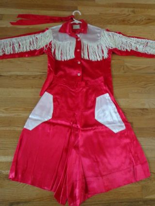 Vintage Western - Style Cowgirl Shirt,  Split - Skirt,  And Necktie