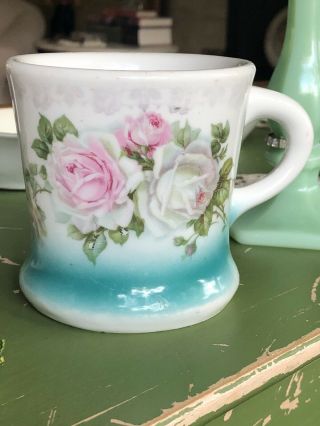 Vintage German Hand Painted Pink & White Roses Coffee Cup Mug
