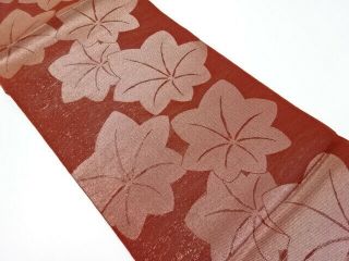82912 Japanese Kimono / Vintage Fukuro Obi For Summer / Woven Maple Leaves